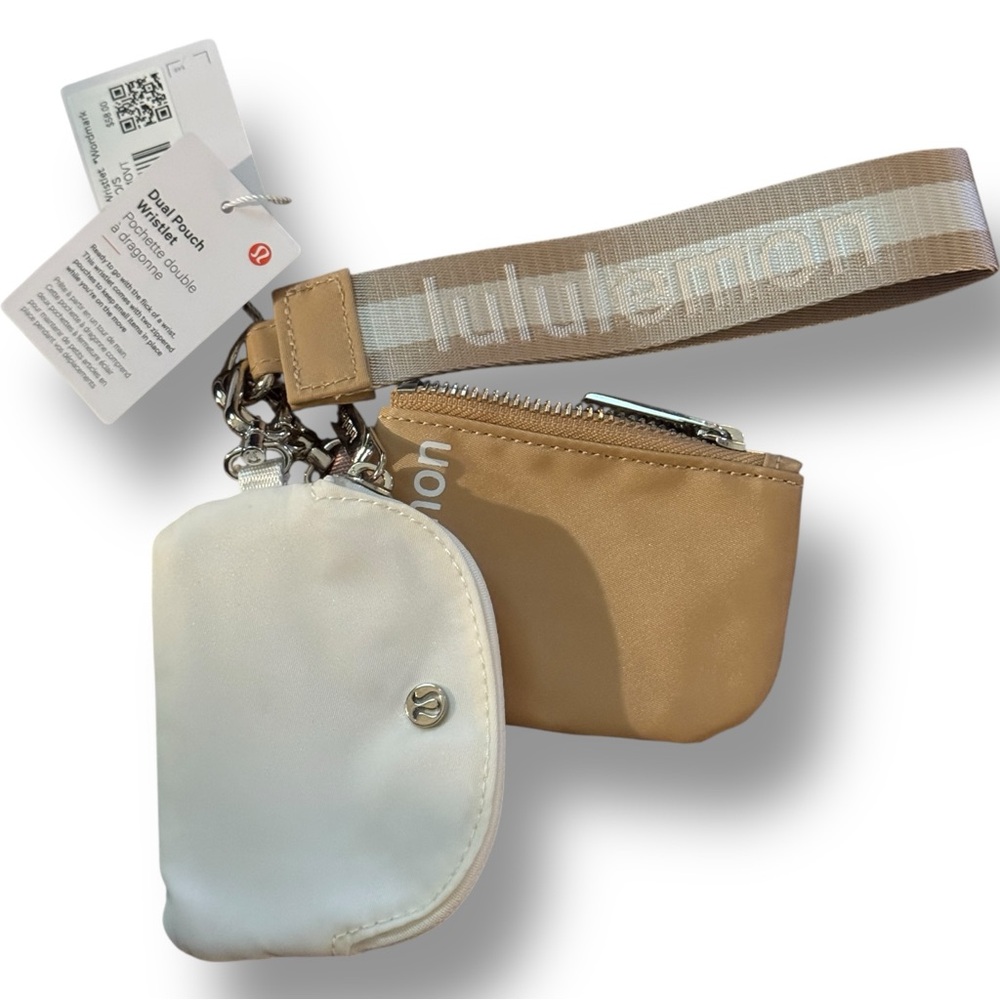 NWT Lululemon Dual Pouch Wristlet Bone/Movt O/S NWT Rare Brown Tan Cream Bone - Picture 8 of 10
